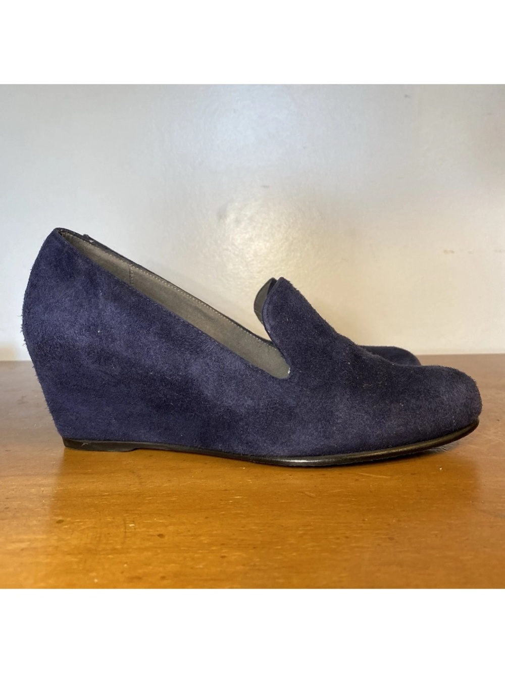 Stuart Weitzman Size 5 Navy Blue Suede Leather Formal Party Wedge Heels Shoes